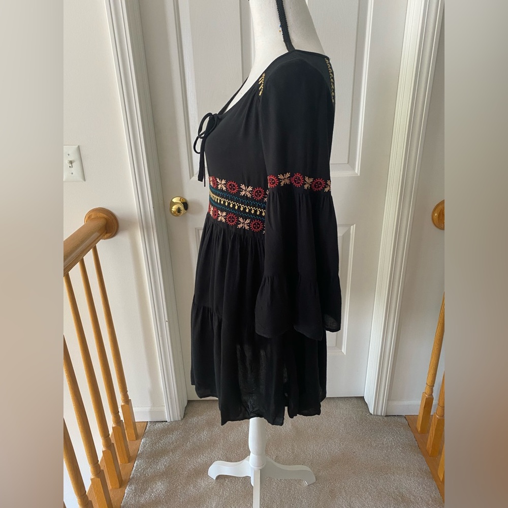 American Eagle Black Embroidered Boho Dress - Picture 6 of 16